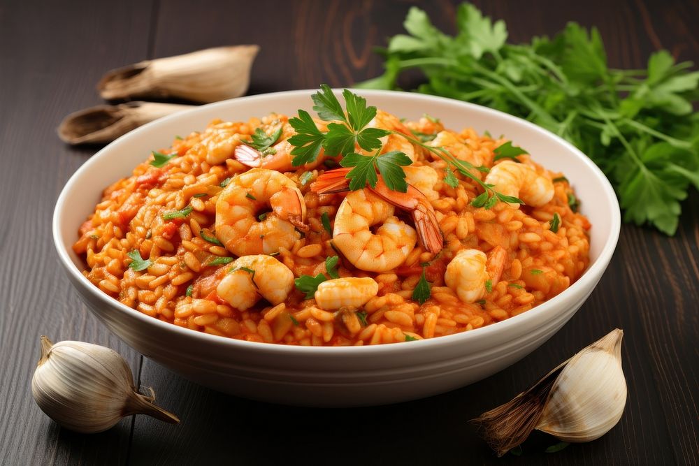 Food seafood risotto paella. AI generated Image by rawpixel.