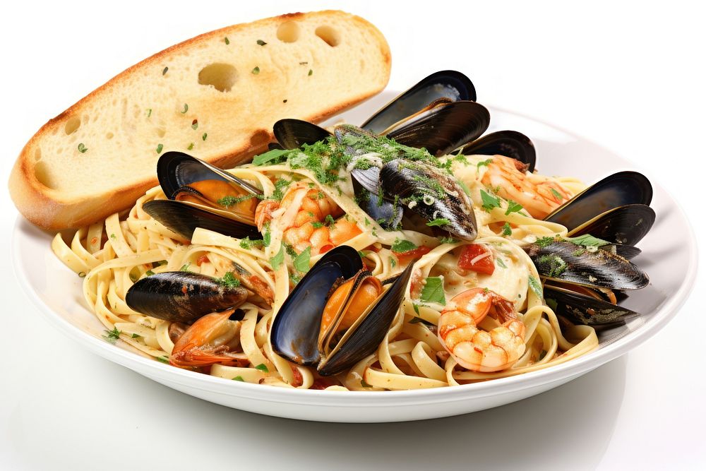 Seafood pasta spaghetti plate. AI generated Image by rawpixel.
