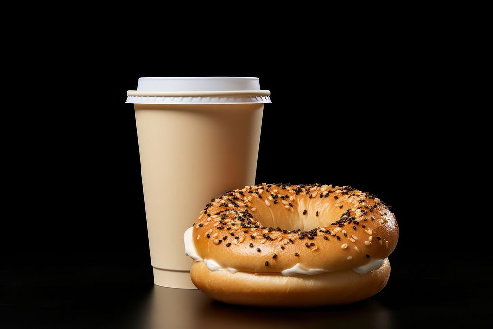 Bagel coffee bread food. AI generated Image by rawpixel.