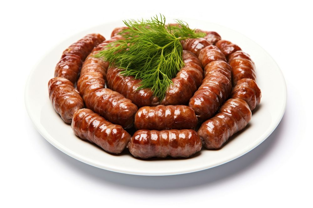 Plate boerewors food white background. 