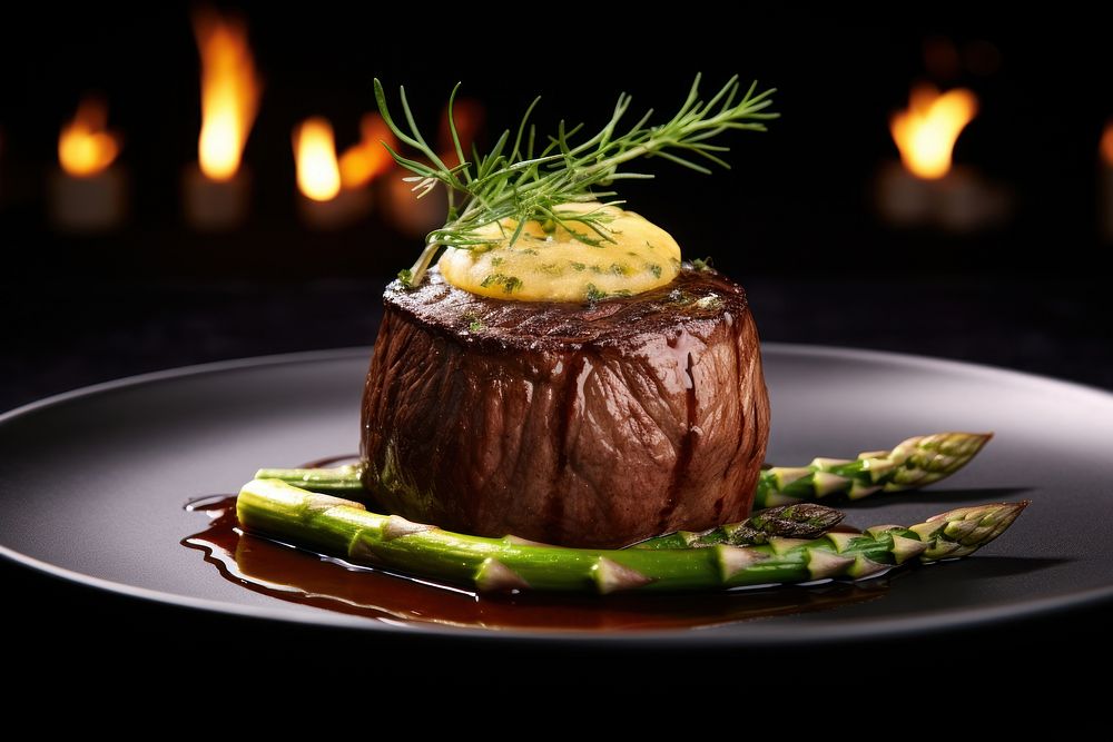 Asparagus plate food meat. AI generated Image by rawpixel.