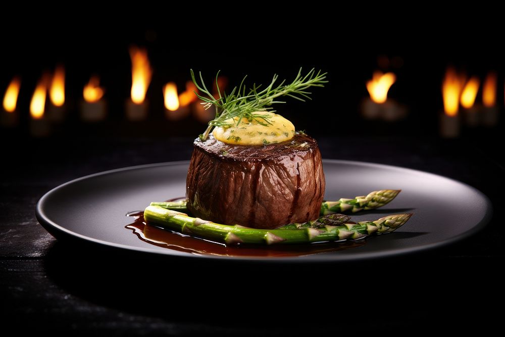 Beef asparagus plate food. AI generated Image by rawpixel.