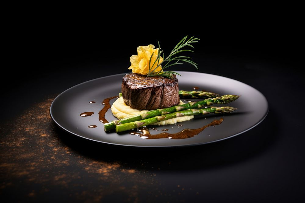 Asparagus plate food beef. AI generated Image by rawpixel.