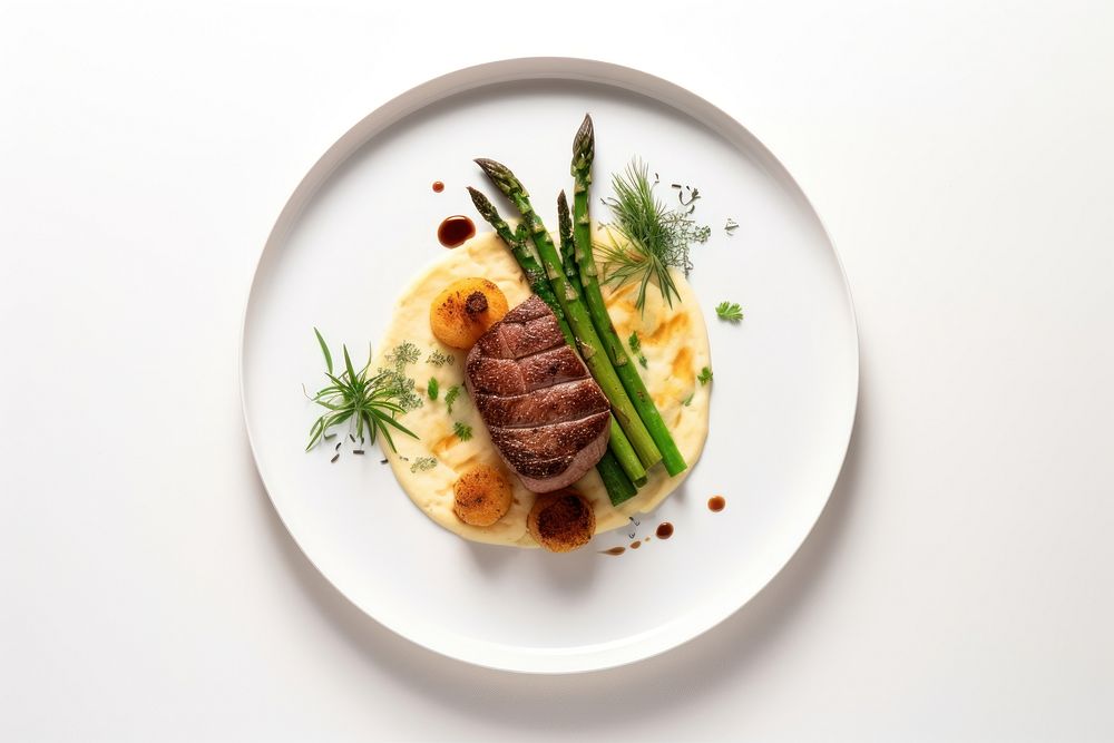 Asparagus plate food beef. AI generated Image by rawpixel.