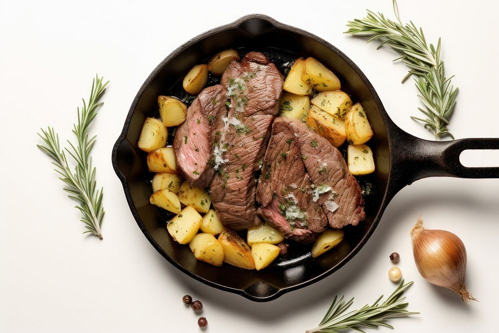 Skillet steak meat food. AI generated Image by rawpixel.
