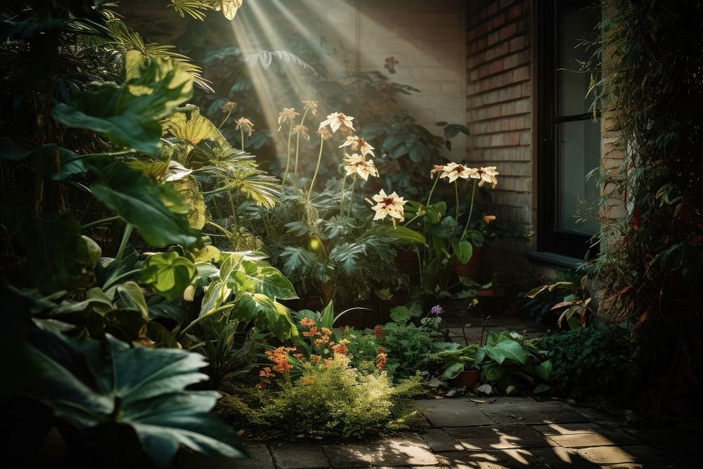 Garden plant light sunlight. AI generated Image by rawpixel.