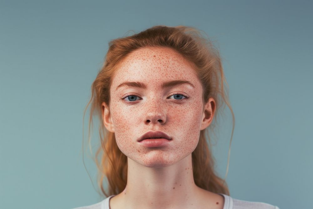 Portrait freckle adult woman. 