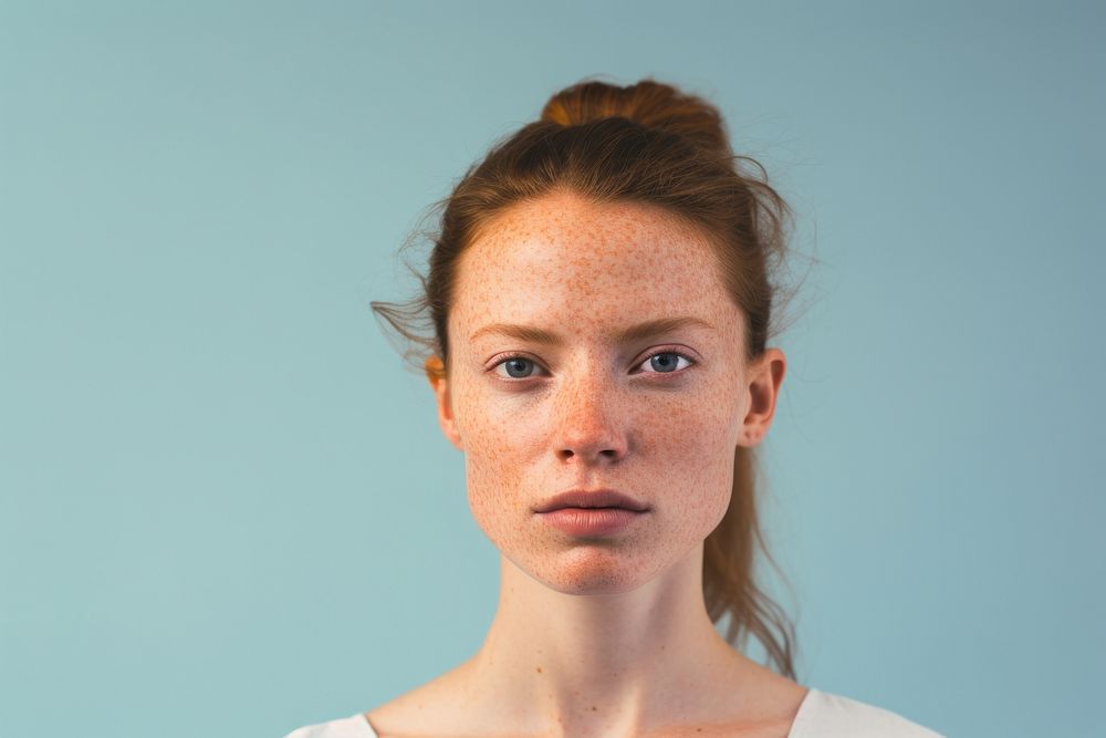 Portrait freckle adult woman. 