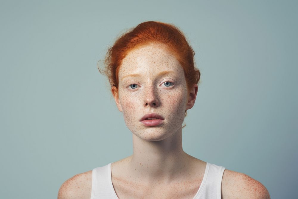 Portrait freckle adult woman. 