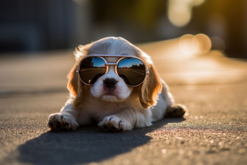 Puppy sunglasses spaniel animal. 