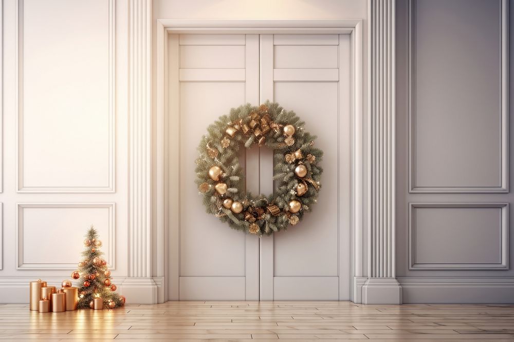 Christmas lighting wreath door. AI generated Image by rawpixel.
