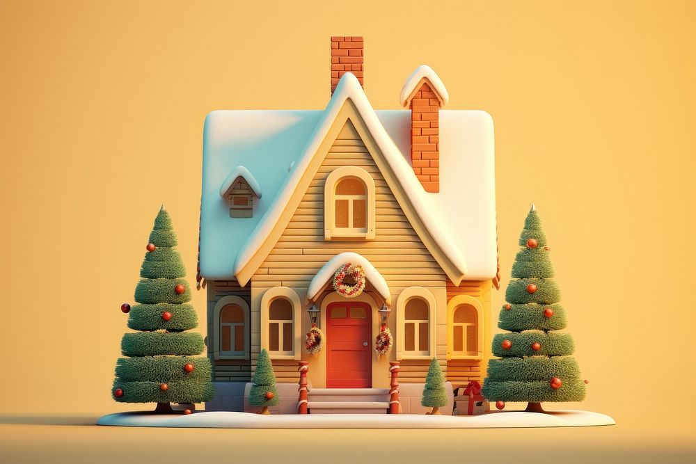 Christmas decoration house tree. AI generated Image by rawpixel.