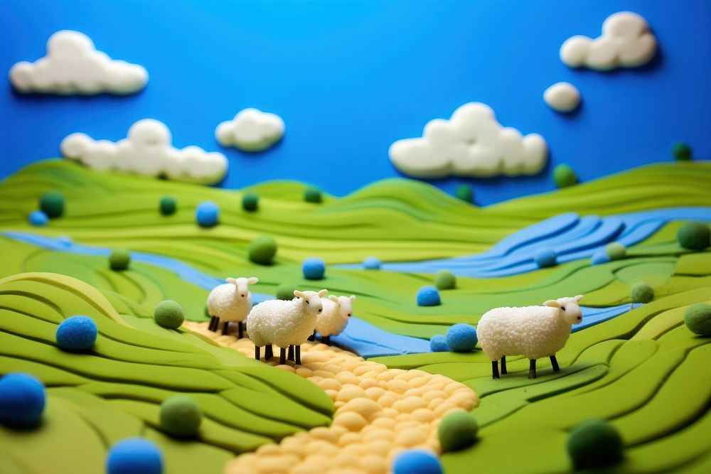Sheep landscape livestock outdoors. AI generated Image by rawpixel.