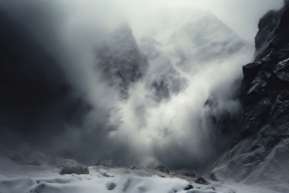 Mountain nature snow fog. AI generated Image by rawpixel.