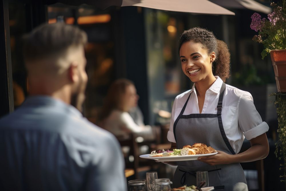 Restaurant customer holding talking. AI generated Image by rawpixel.