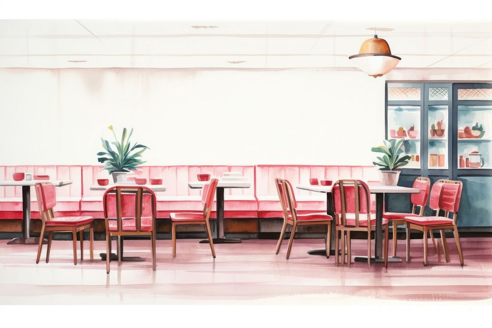 Restaurant architecture furniture cafeteria. AI generated Image by rawpixel.
