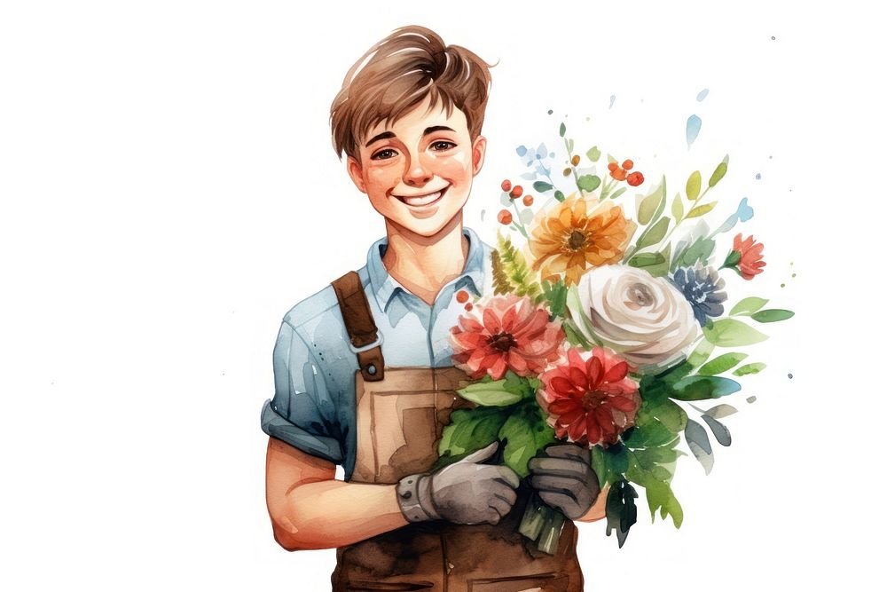Flower gardening portrait smiling. AI generated Image by rawpixel.