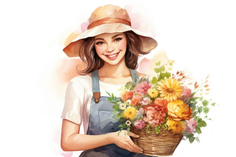 Flower smiling holding basket. AI generated Image by rawpixel.