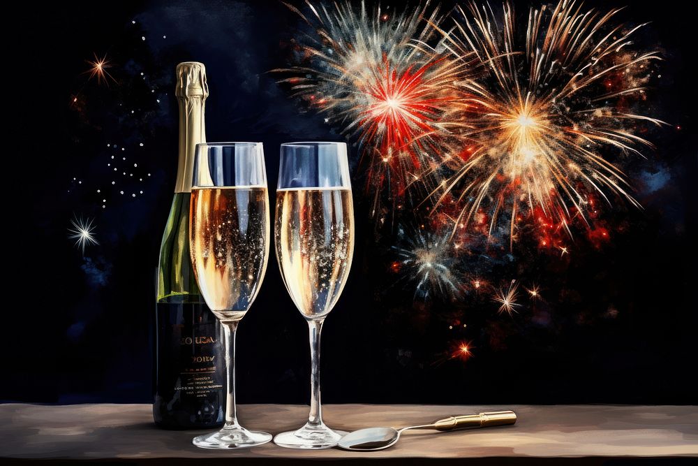 Fireworks glass champagne bottle. AI generated Image by rawpixel.