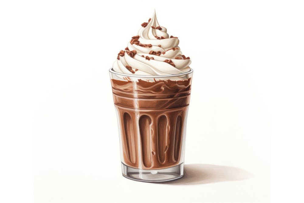 Cream chocolate smoothie dessert, digital paint illustration.