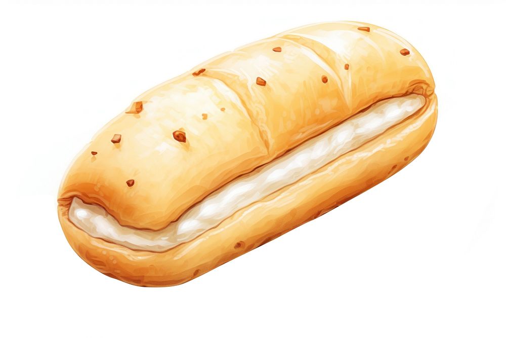 Bread food white background bratwurst, digital paint illustration. AI generated image