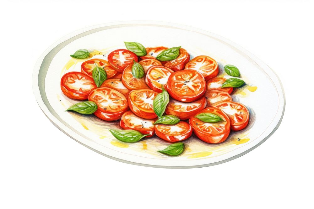 Dish vegetable tomato plate, digital paint illustration.