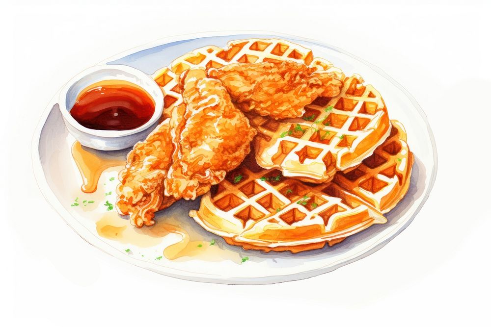 Waffle plate meal food, digital paint illustration. AI generated image