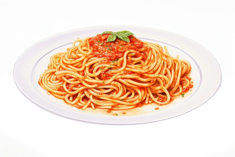 Spaghetti plate pasta food, digital paint illustration. AI generated image