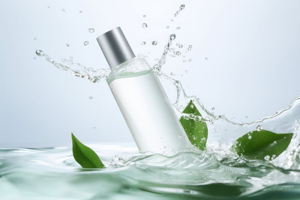 Cosmetics splashing perfume bottle. AI generated Image by rawpixel.