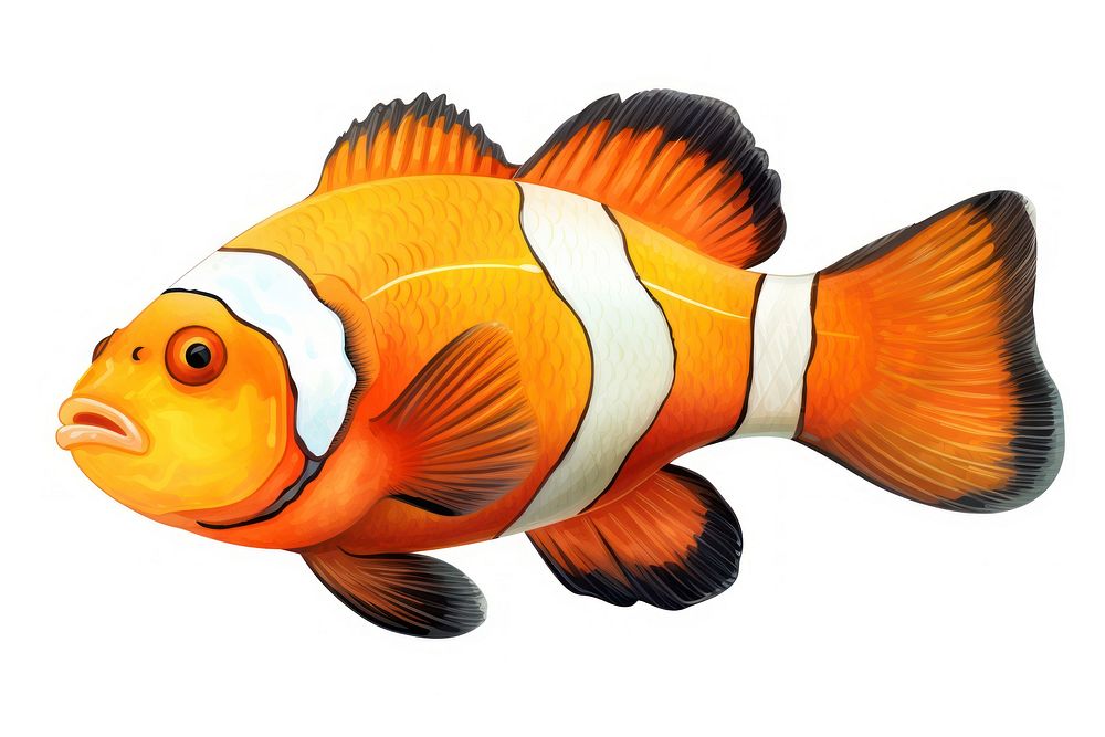 Fish animal white background pomacentridae, digital paint illustration. AI generated image