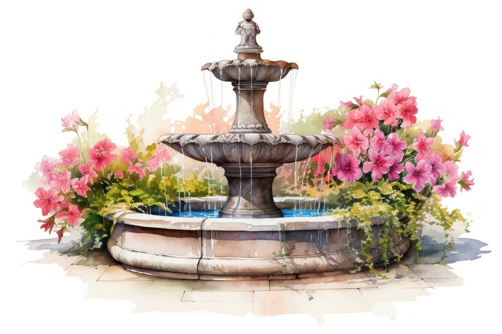Fountain architecture outdoors flower. AI generated Image by rawpixel.