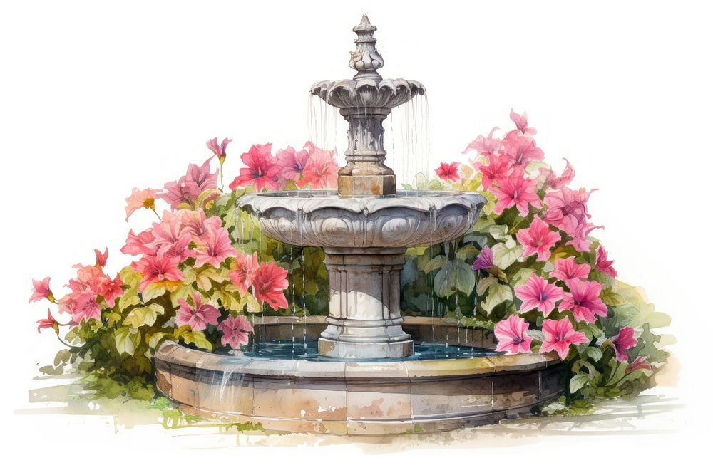 Fountain architecture flower garden. AI generated Image by rawpixel.