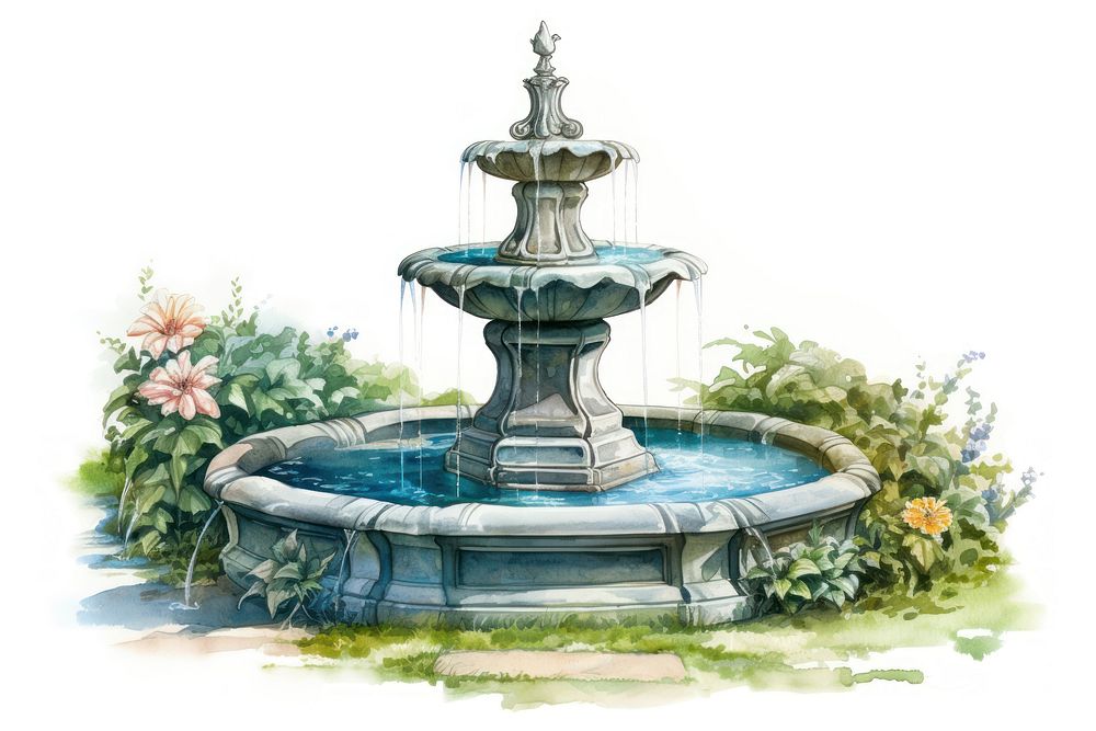 Fountain architecture garden creativity. AI generated Image by rawpixel.