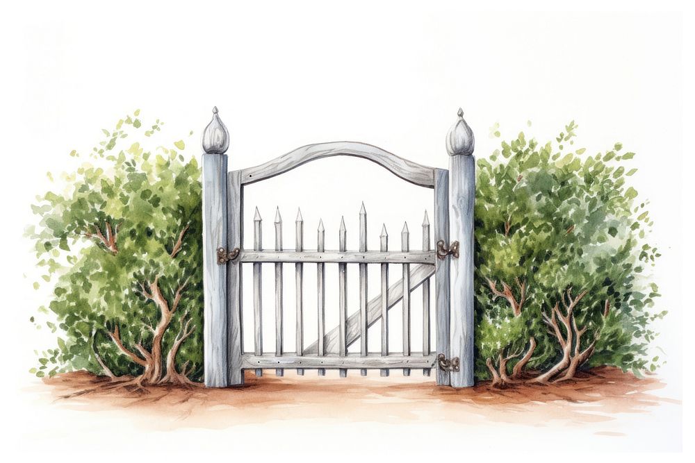Gate outdoors fence plant, digital paint illustration. AI generated image