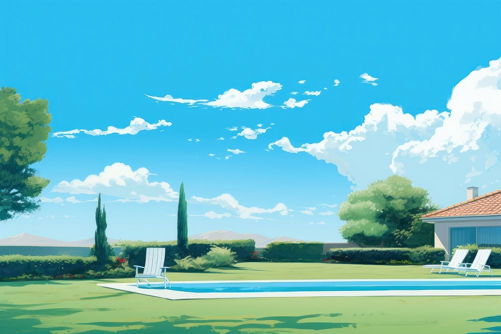 Sky architecture landscape building, digital paint illustration.  image