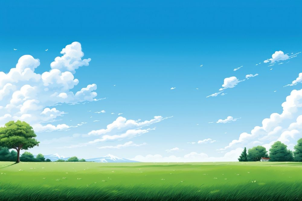Lawn sky backgrounds grassland, digital paint illustration. AI generated image