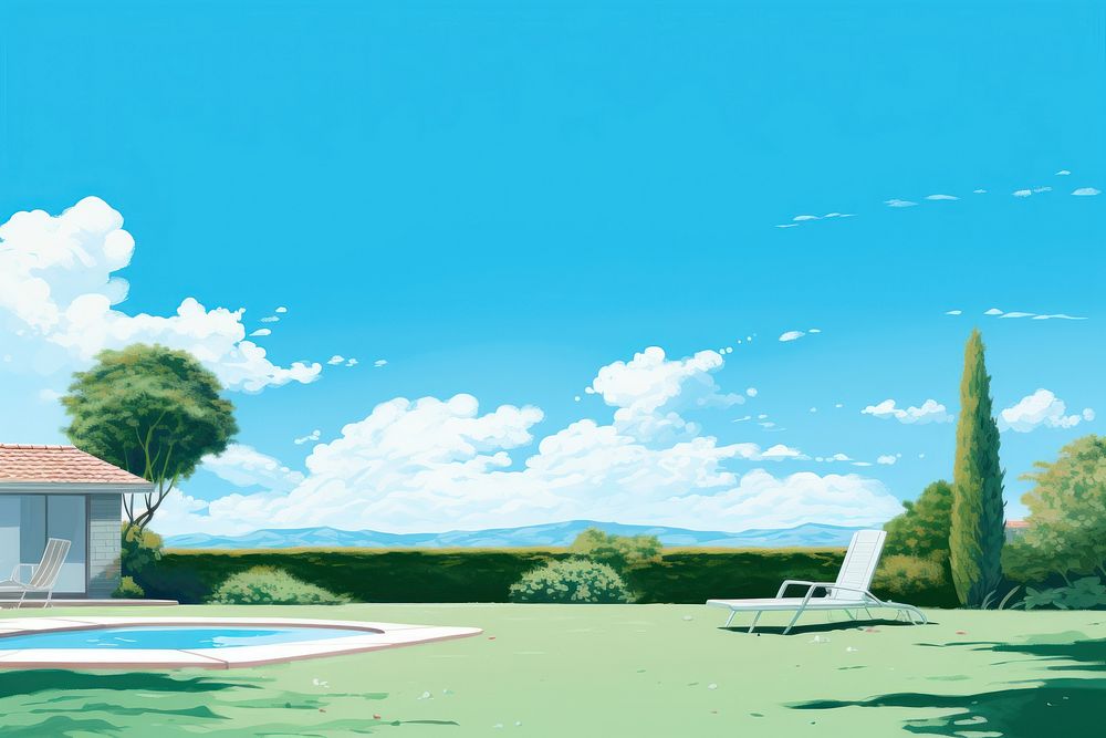Sky architecture outdoors summer, digital paint illustration. AI generated image
