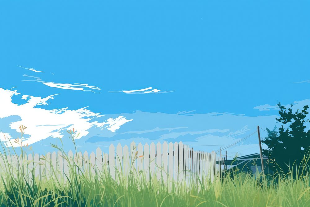 Sky landscape grassland outdoors, digital paint illustration. AI generated image