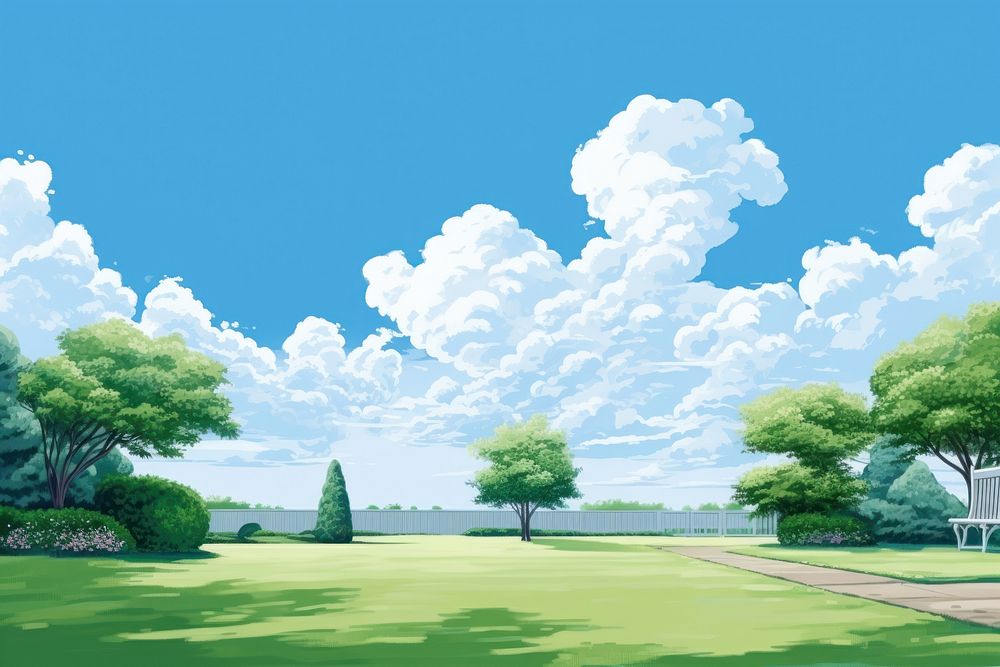 Sky landscape outdoors nature, digital paint illustration. 