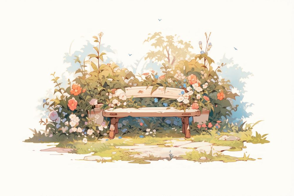 Painting flower plant bench. AI generated Image by rawpixel.