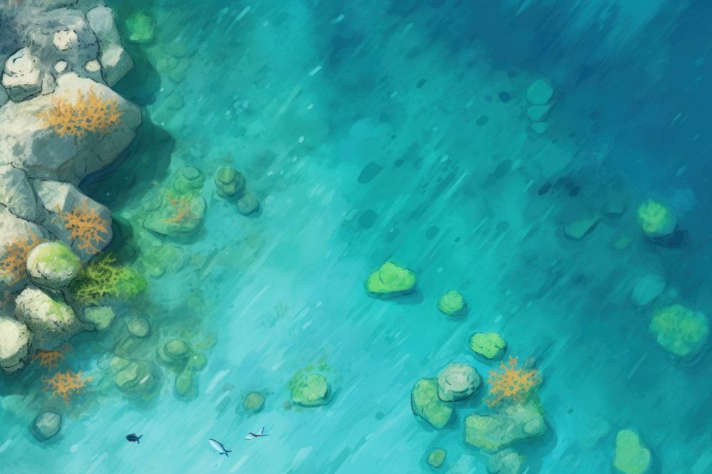 Sea underwater outdoors nature, digital paint illustration. 