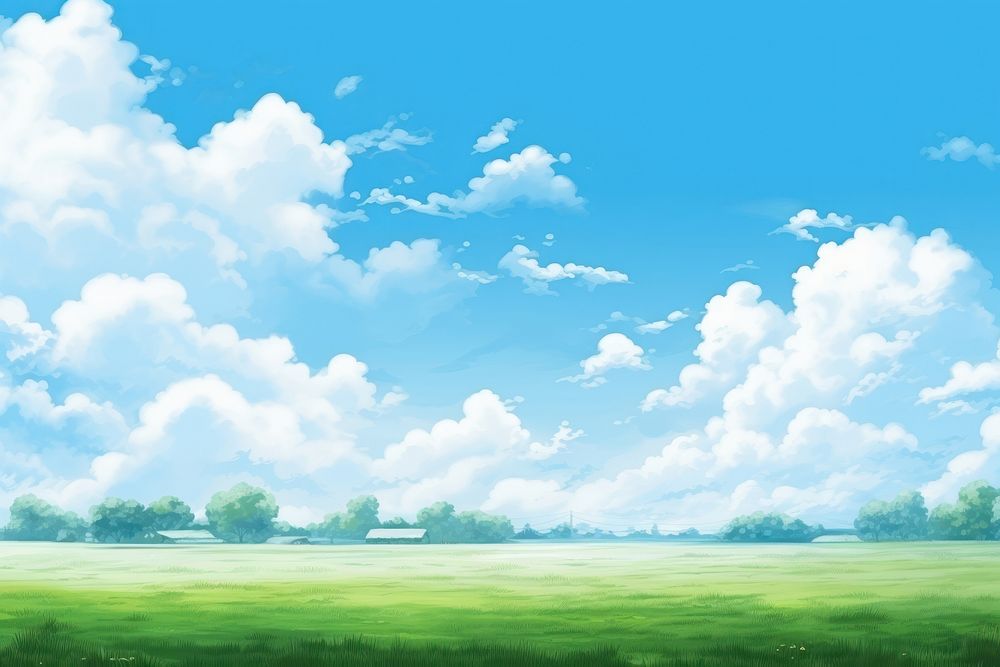 Sky backgrounds grassland landscape, digital paint illustration.