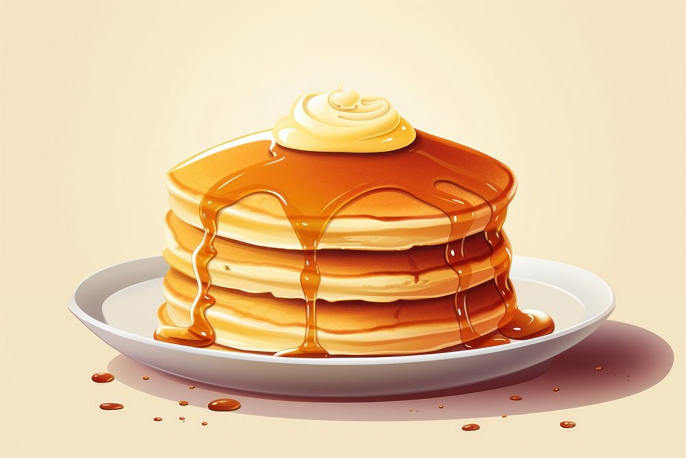 Pancake dessert food breakfast, digital paint illustration.