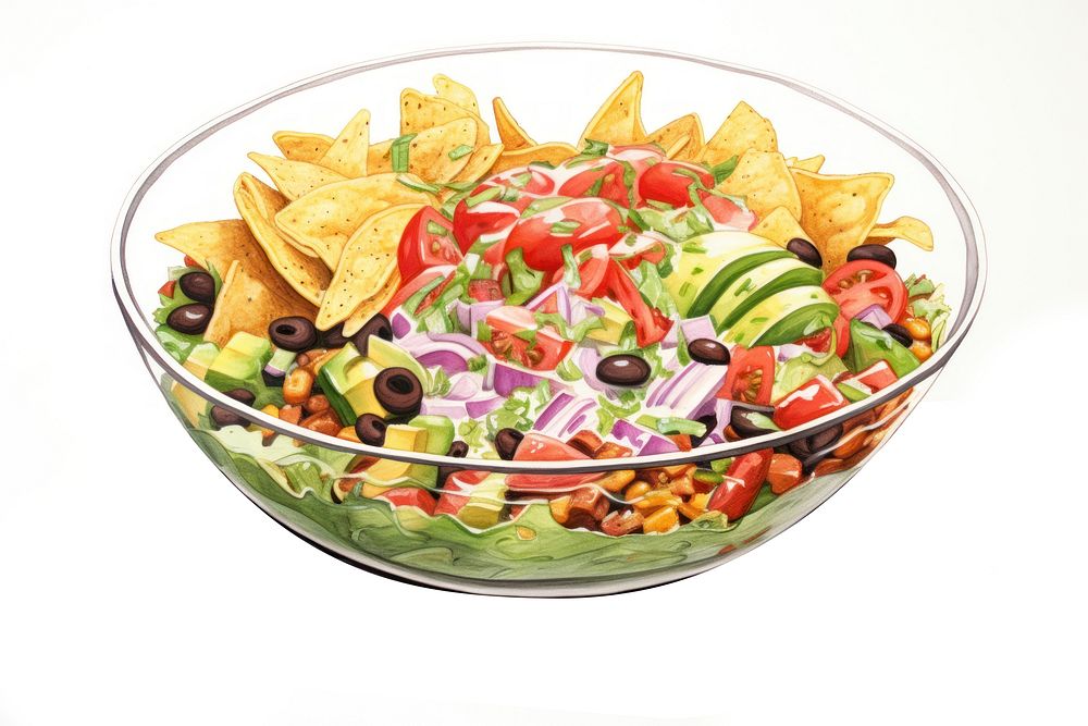 Dish salad plate food, digital paint illustration. AI generated image