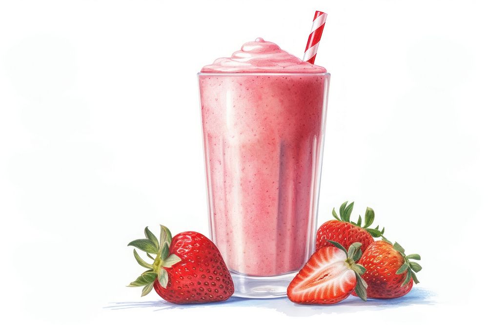 Strawberry smoothie milkshake fruit, digital paint illustration. AI generated image