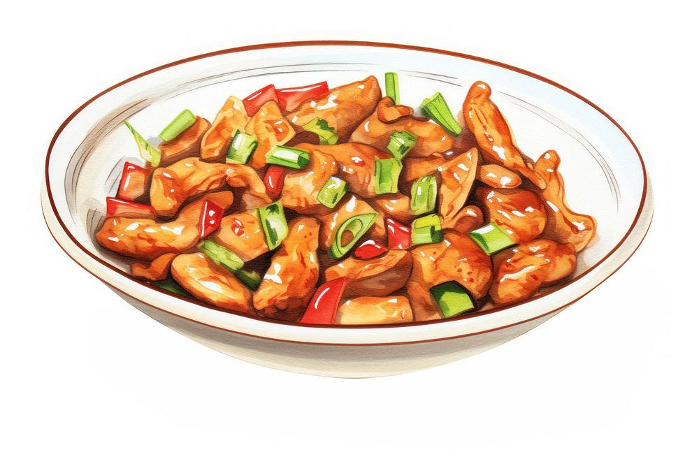Food dish plate meal, digital paint illustration. AI generated image