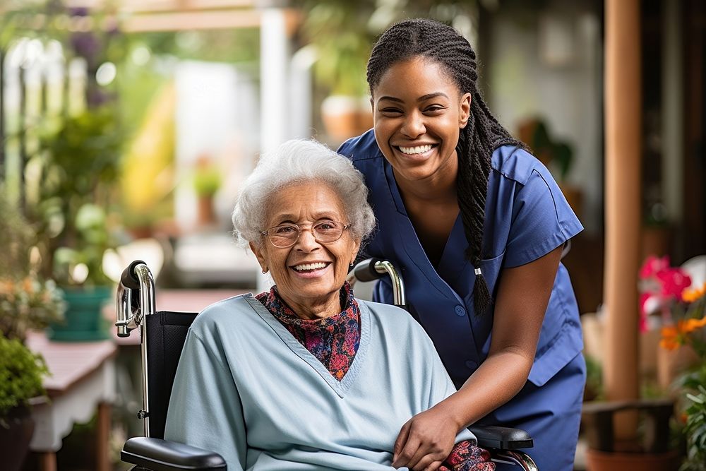 Wheelchair female adult nurse. 