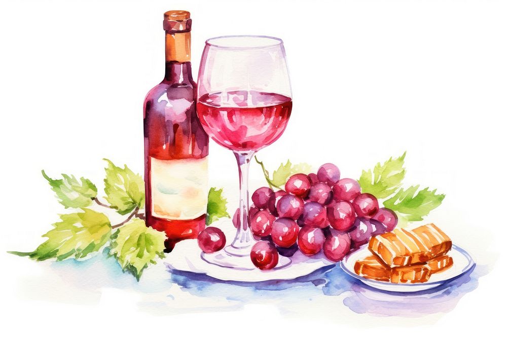 Wine bottle grapes plate. AI generated Image by rawpixel.
