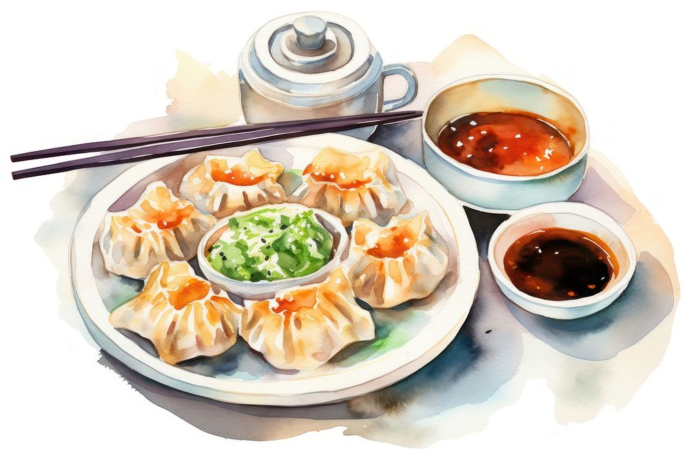Dumpling plate meal food. AI generated Image by rawpixel.