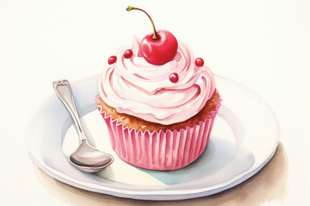 Cupcake plate dessert cream. AI generated Image by rawpixel.